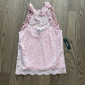 Pink high neck lace blouse